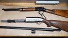 Regional Police say they seized a number of weapons and suspected drugs from a residence in Cambridge. (Photo: WRPS) (Apr. 18, 2020)