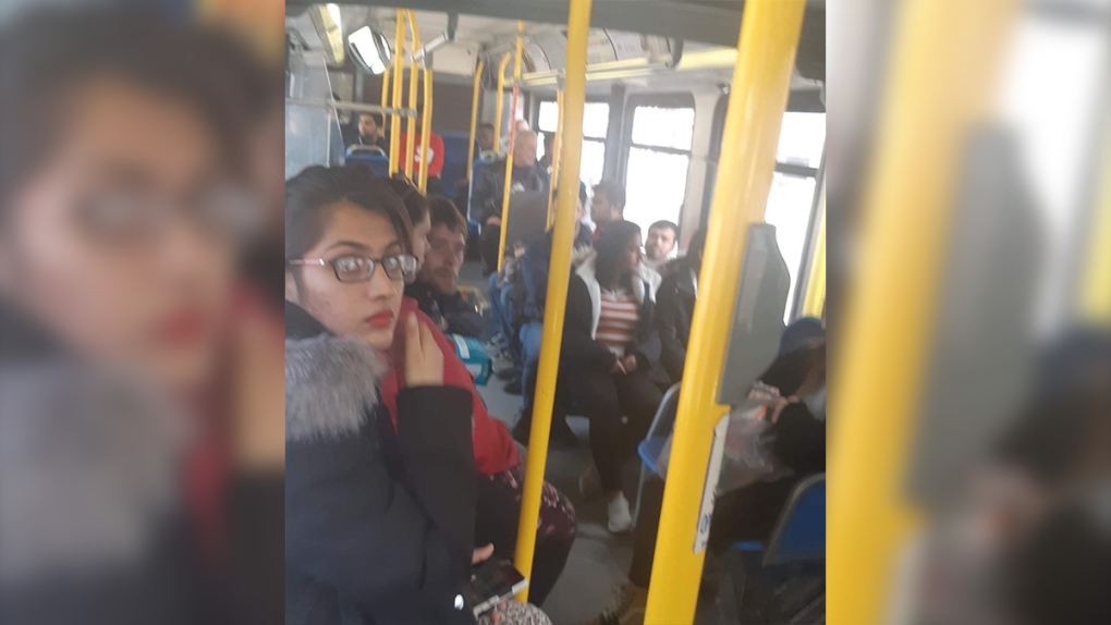Crowded London transit bus