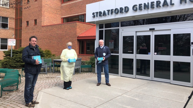 Protective masks are delivered to Stratford General Hospital in Stratford, Ont. on Tuesday, April 21, 2020. (Jordyn Read / CTV London)
