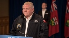 Ontario Premier Doug Ford responds to a question during his daily update regarding COVID-19 at Queen's Park in Toronto on Saturday, April 25, 2020. THE CANADIAN PRESS/ Tijana Martin
