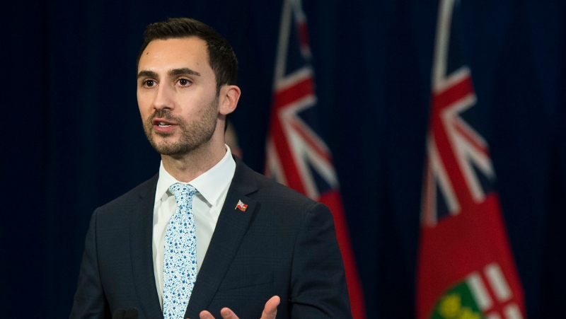 Ontario Minister of Education Stephen Lecce speaks during regarding COVID-19 and education for students at Queen's Park in Toronto on Friday, April 10, 2020. in Toronto on Friday, April 17, 2020. Health officials and the government have asked that people stay inside to help curb the spread of COVID-19. (THE CANADIAN PRESS/Nathan Denette)
