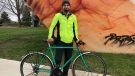 Cyclist Jesse Cablek seen here in downtown London Ont. on April 26, 2020. (Jordyn Read/CTV)