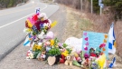A memorial remembering Nova Scotia shooting victim Lillian Campbell is seen along the road in Wentworth, N.S. on Friday, April 24, 2020. (THE CANADIAN PRESS/Liam Hennessey)