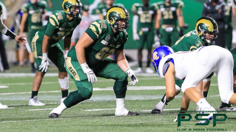 University of Regina offensive lineman Theren Churchill was selected ninth overall by the Toronto Argonauts, in the 2020 CFL Draft. (Source: U of R Rams/Piper Sports Photography)