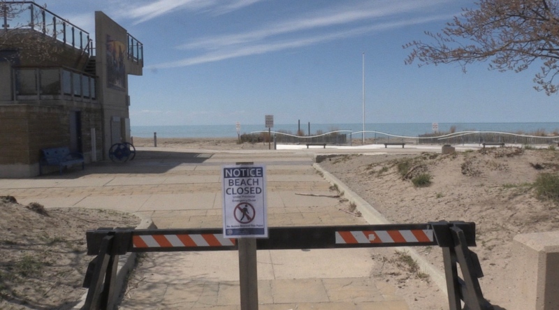 The beach at Grand Bend is closed due to COVID-19 on Sunday, May 3, 2020. (Jordyn Read / CTV News)