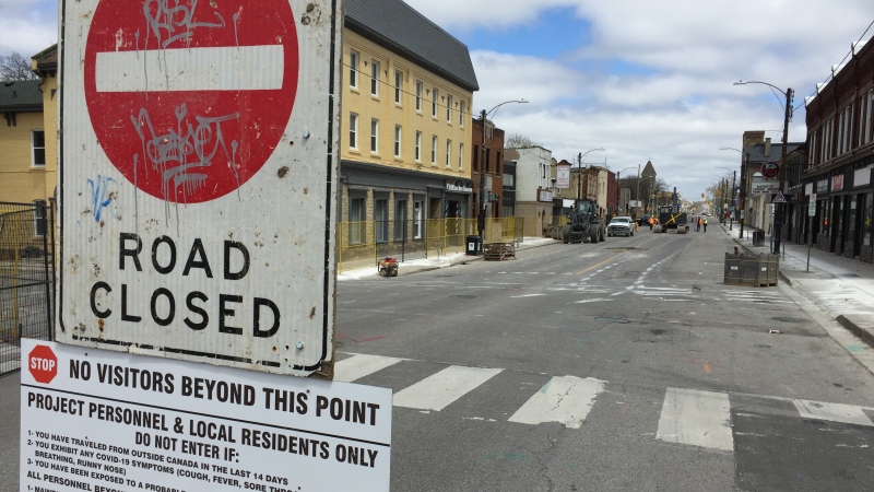 Construction closures have started on Dundas Street at English Street in London, Ont. on Monday, May 4, 2020. (Bryan Bicknell / CTV London)