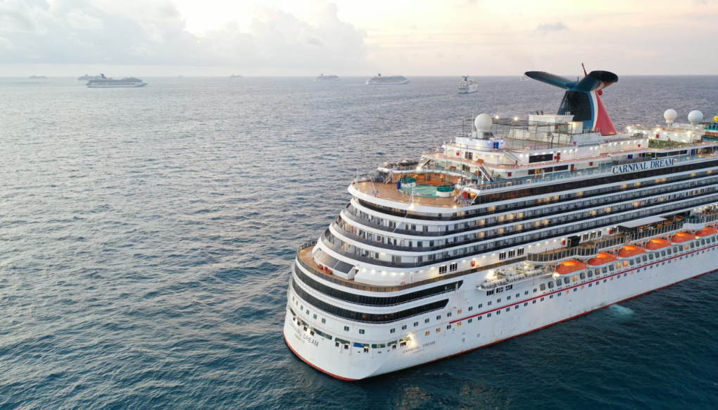 A Carnival Cruise ship at sea. 