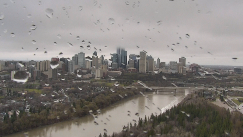 Rainy Edmonton skyline