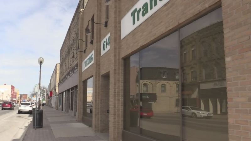 The St. Thomas Transit building is seen in downtown St. Thomas, Ont. on Tuesday, May 5, 2020. (Brent Lale / CTV London)