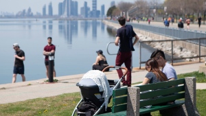 People enjoy the warm weather in Toronto, on Sunday May 3, 2020. THE CANADIAN PRESS/Chris Young