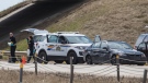 Police investigate a shooting involving police in Leduc, Alberta on Wednesday May 6, 2020. THE CANADIAN PRESS/Jason Franson