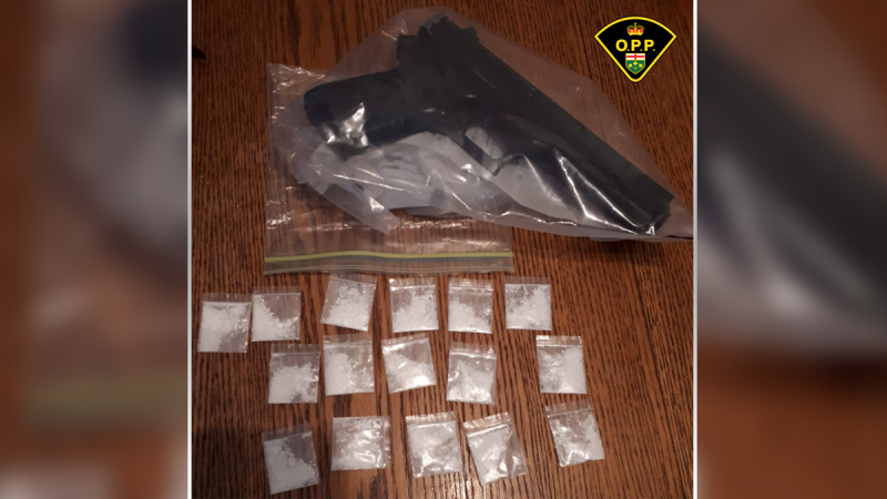 The OPP says it seized suspected cocaine, a pellet gun, cash, cellphones and other items during a search of a Hawkesbury home (Photo courtesy: Ontario Provincial Police)