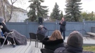 Lars Callieou is performing physically-distanced stand up shows in backyards. Sunday May 9, 2020 (Graham Neil/CTV News Edmonton)