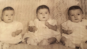 Triplets Louis and Gilles Rochon and Paulette Lagacé were born on May 15, 1950 during one of the greatest natural disasters in Manitoba. (Submitted: Rachel Lagacé/ CTV News Winnipeg)