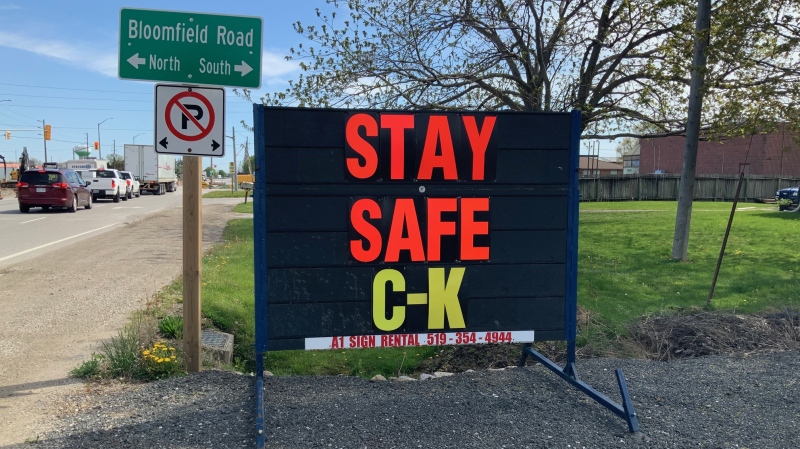 A "Stay Safe" sign in Chatham-Kent, Ont., on Wednesday, May 20, 2020. (Chris Campbell / CTV Windsor)
