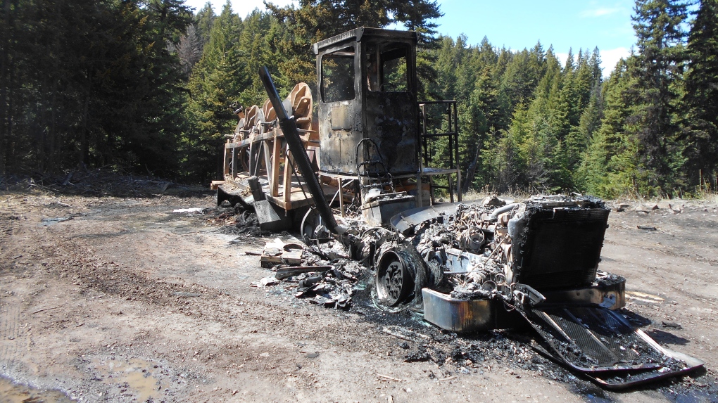 Burned truck at TMX work site