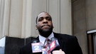 Former Detroit Mayor Kwame Kilpatrick leaves federal court after being convicted Monday, March 11, 2013, in Detroit, of corruption charges, ensuring a return to prison for a man once among the nation's youngest big-city leaders. (AP Photo/Detroit News, David Coates) 