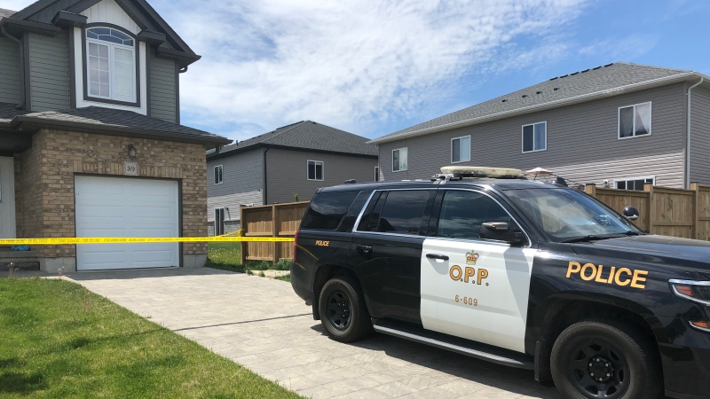 OPP sudden death investigation in Thorndale Ont. on May 27, 2020. (Jim Knight/CTV London)