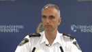 Insp. Max Waddell with the Winnipeg Police Service speaks about a firearms trafficking arrest Tuesday morning.