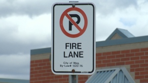 A no parking in a fire lane sign is pictured in the City of Winnipeg.