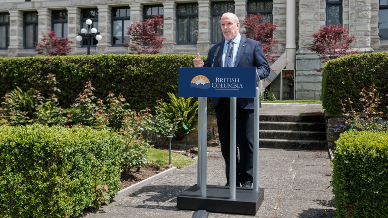 Premier John Horgan at a weekly news conference on June 3, 2020. 