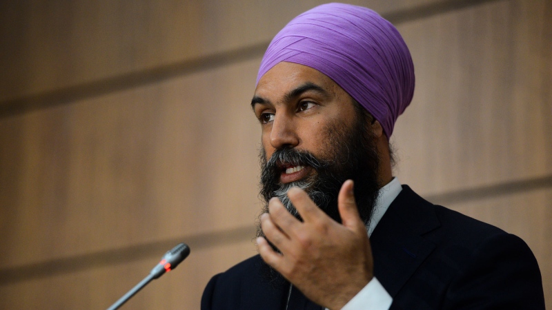 NDP Leader Jagmeet Singh speaks during a press conference on Parliament Hill amid the COVID-19 pandemic in Ottawa on Wednesday, June 10, 2020. THE CANADIAN PRESS/Sean Kilpatrick
