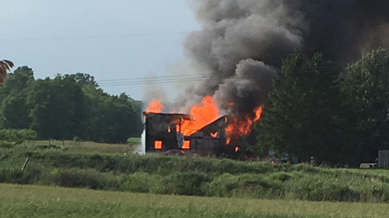 Barn fire on Woodhull Road west of London, Ont. on June 10, 2020. (Courtesy: Ron Neville)


