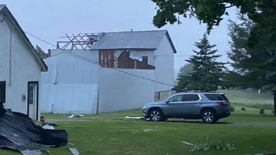 Possible tornado damage in the Belmont Ont.