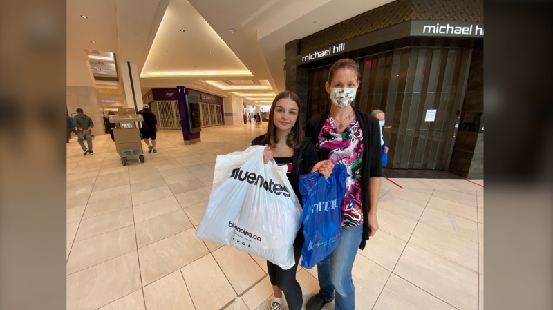 Julie Madore-Gravelle and her daughter Laura shopping for some summer fashion at St. Laurent Centre. June 12, 2020. Ottawa, ON. (Tyler Fleming / CTV News Ottawa)