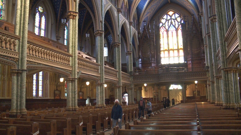 Notre Dame Cathedral held Saturday mass for the first time in three months due to the COVID-19 pandemic. June 13, 2020. (Taylor Rossi/CTV News Ottawa)
