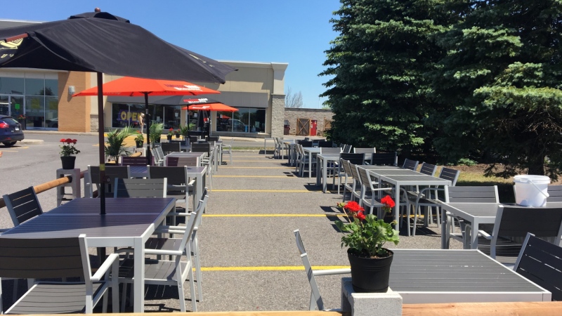 The parking lot outside OCCO Kitchen has been transformed into a patio as restaurants find creative ways to entertain customers during the COVID-19 pandemic. (Katie Griffin / CTV News Ottawa)