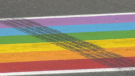 The rainbow crosswalk in Prescott has been damaged by a tire burn for the second time. 