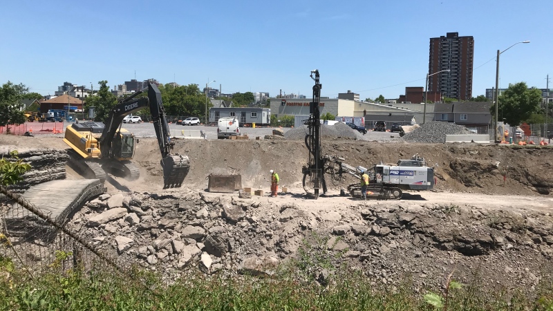 Dust and noise from the construction of the future Gladstone LRT Station is affecting residents and businesses in Little Italy, right as patio season starts. (Leah Larocque / CTV News Ottawa) 