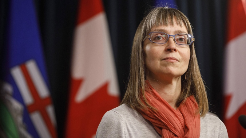 Alberta chief medical officer of health Dr. Deena Hinshaw updates media on the COVID-19 situation in Edmonton on Friday, March 20, 2020. THE CANADIAN PRESS/Jason Franson