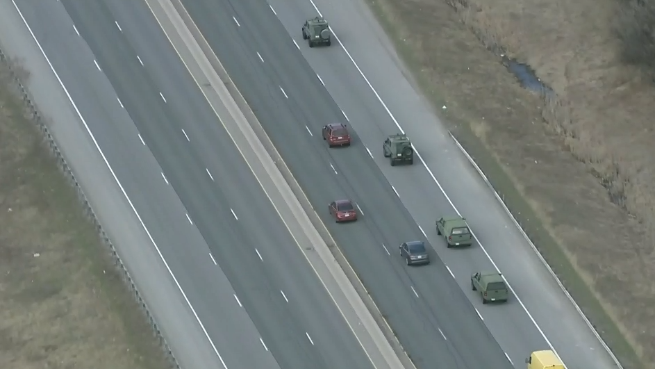 Military vehicles Highway 400 Ontario