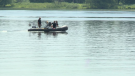 Police search the Ottawa River on Monday, June 22, 2020, for a woman who went missing after falling overboard Sunday evening. (Chris Black / CTV News Ottawa)