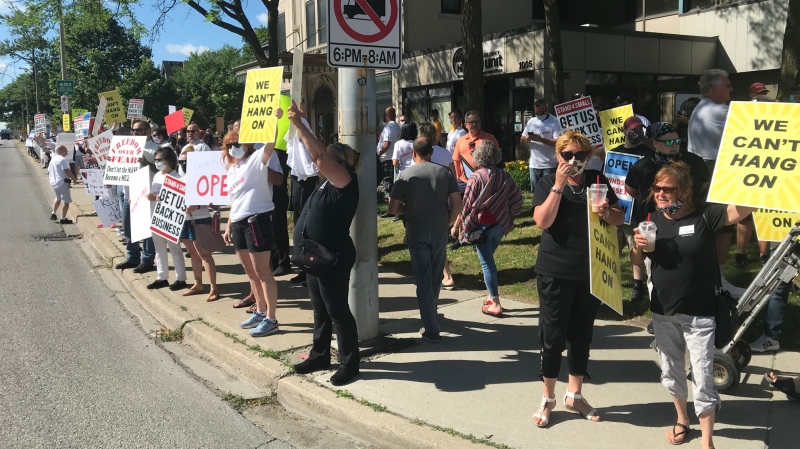 Hundreds of protesters are outside the Windsor-Essex County Health Unit on Wednesday, June 24, 2020. (Angelo Aversa / CTV Windsor)