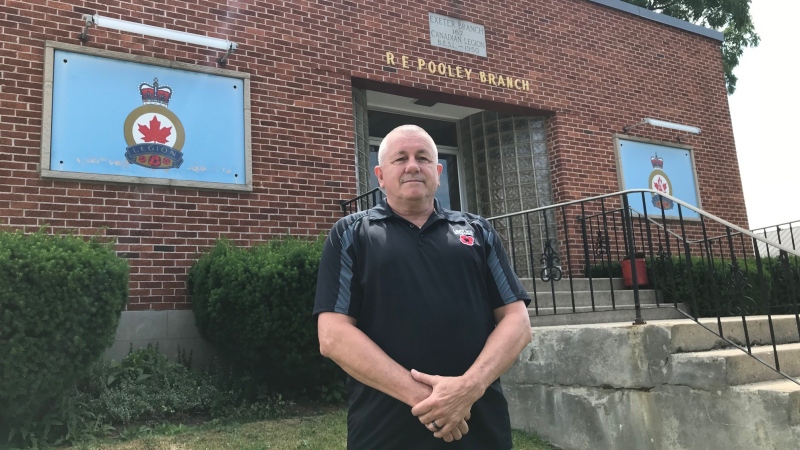 Brian Harris, the vice-president of the Legion Command of Ontario is seen in front of the Exeter, Ont. branch of the Royal Canadian Legion on Wednesday, June 25, 2020. (Sean Irvine / CTV News) 