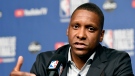 Toronto Raptors general manager Masai Ujiri speaks to media during an availability in Toronto on Wednesday, May 29, 2019. THE CANADIAN PRESS/Frank Gunn