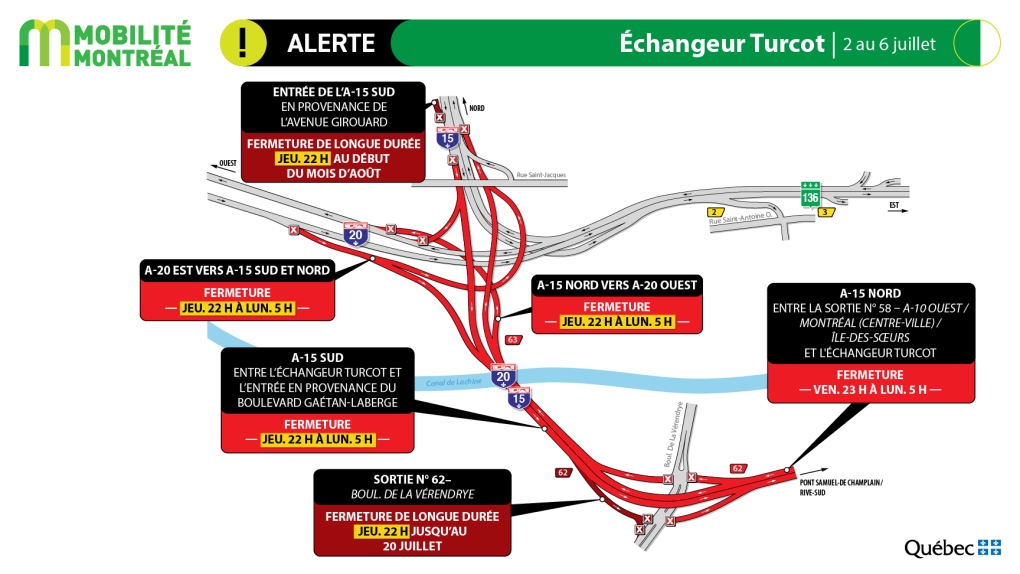 Turcot Interchange closures July 3 to 6