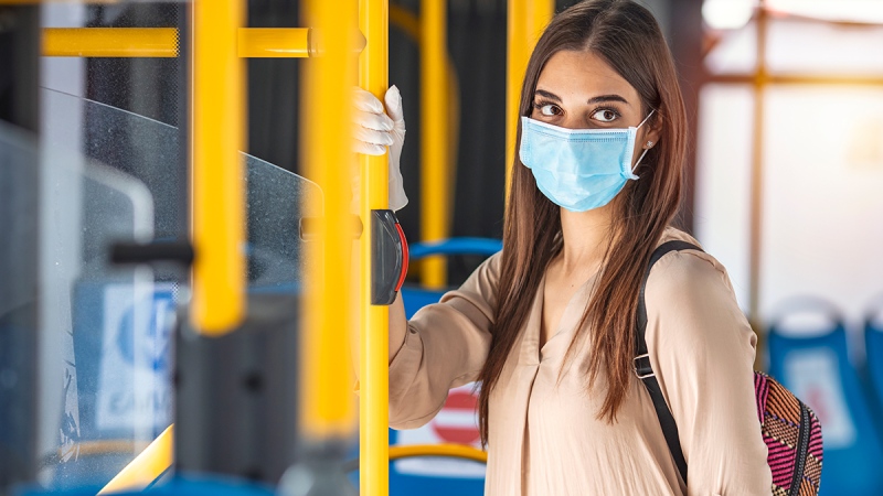 COVID-19: Face mask on transit bus