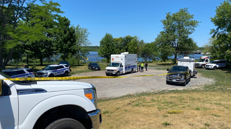 Ottawa police are searching the Ottawa River on July 4, 2020, for a missing 14-year-old boy, who didn't resurface after jumping from the Prince of Wales Bridge with a group of friends. (Jeremie Charron / CTV News Ottawa)