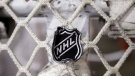 The NHL logo is seen on a goal at a Nashville Predators practice rink in Nashville, Tenn. on Sept. 17, 2012. THE CANADIAN PRESS/AP/Mark Humphrey