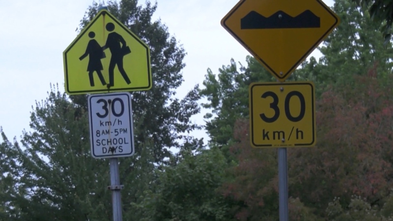 A school zone sign seen in Vancouver. 