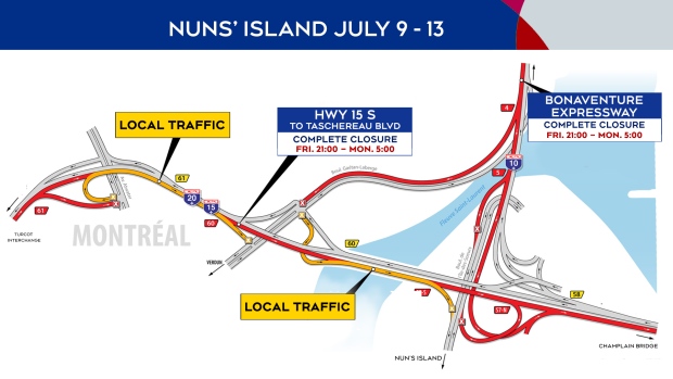 Nuns' Island closures July 9 to 13, 2020