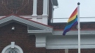 Pride flag flies at City Hall on Frank St. in Strathroy (Brent Lale / CTV News)