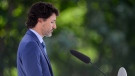 Prime Minister Justin Trudeau holds a press conference at Rideau Cottage amid the COVID-19 pandemic in Ottawa on Monday, July 13, 2020. THE CANADIAN PRESS/Sean Kilpatrick