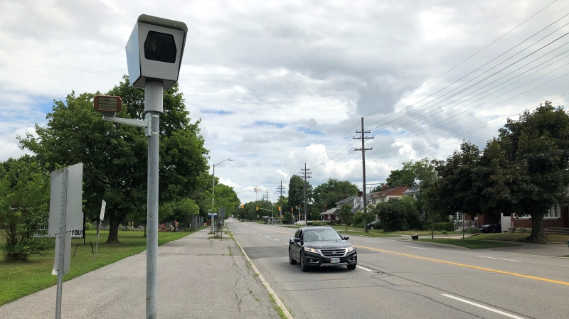 A photo radar camera outside Vincent Massey School on Smyth Road in Ottawa. (Dave Charbonneau / CTV News Ottawa)