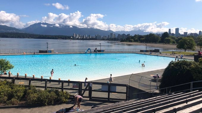 A few swimmers are seen at Kitsilano Pool on Monday, July 13, 2020 shortly after it reopened to the public. 