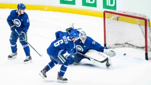 The Vancouver Canucks begin training camp on Monday, July 13, 2020 in advance of the upcoming NHL season restart. The team will be playing the Minnesota Wild in a best-of-five play-in round. For most of the young Canucks, it will be their first taste of the playoffs. (Anil Sharma) 